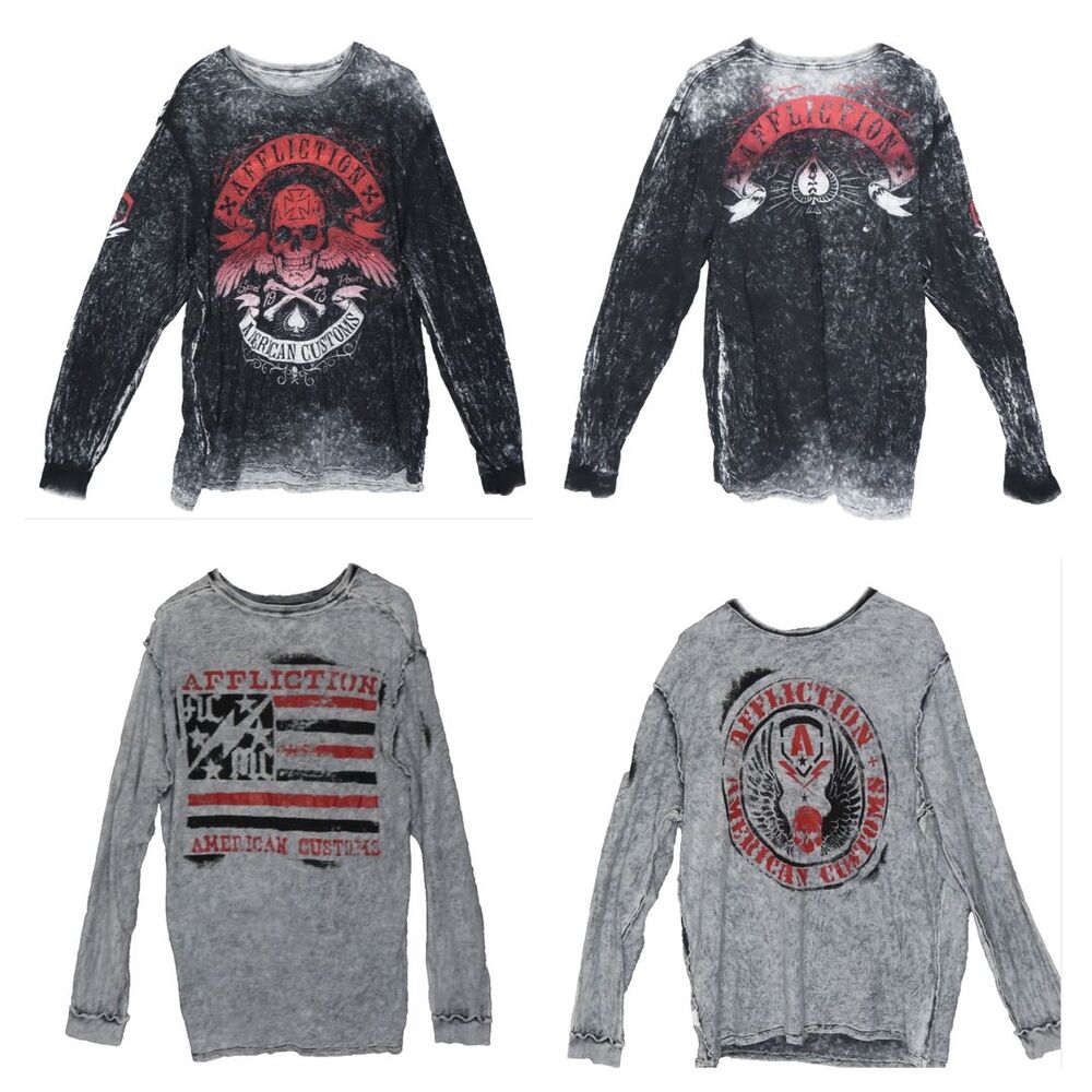 Affliction Reversible T Shirt Mens XL Gray Black American Customs Skull Wing Tee